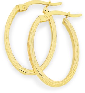 9ct+Gold+20mm+Diamond-cut+Hoop+Earrings