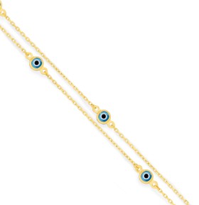 9ct+Gold+19cm+Double+Strand+Evil+Eye+Bracelet