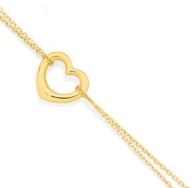 9ct+Gold+19cm+Double+Trace+with+Floating+Heart+Bracelet