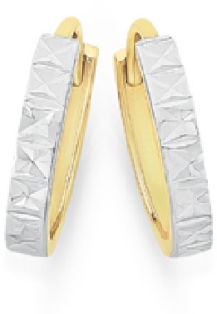 9ct-Gold-Two-Tone-11mm-Diamond-Cut-Sparkle-Huggie-Earrings on sale