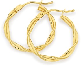 9ct+Gold+15mm+Entwined+Twist+Hoop+Earrings