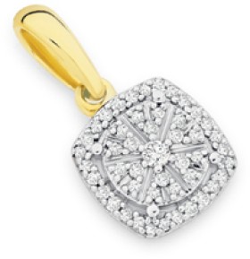 9ct+Gold+Diamond+Cushion+Cluster+Pendant