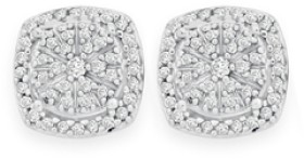 9ct-Gold-Diamond-Cushion-Cluster-Stud-Earrings on sale