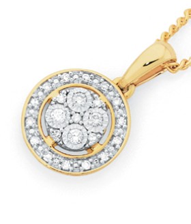 9ct-Two-Tone-Gold-Diamond-Round-Cluster-Pendant on sale