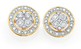 9ct+Two+Tone+Gold+Diamond+Round+Cluster+Stud+Earrings