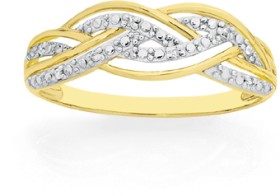 9ct+Gold+Diamond+Double+Braid+Ring