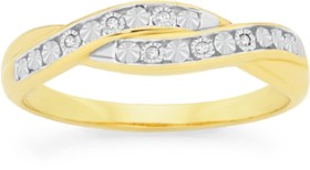 9ct+Gold+Diamond+Swirl+Crossover+Ring