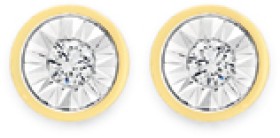 9ct+Gold+Diamond+Bezel+Stud+Earrings