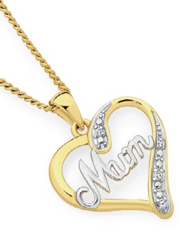 9ct+Gold+Diamond+Mum+Heart+Pendant