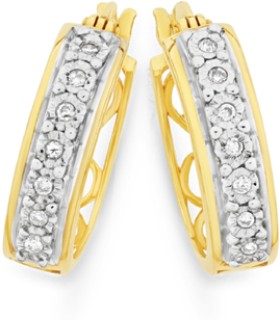 9ct+Gold+Diamond+Claw+Set+Hoop+Earrings