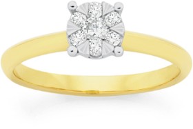 9ct+Gold+Diamond+Round+Cluster+Ring