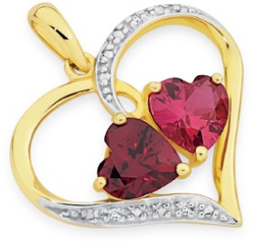 9ct+Gold+Created+Ruby+%26amp%3B+Diamond+Heart+Pendant