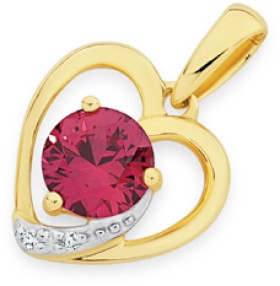 9ct+Gold+Created+Ruby+%26amp%3B+Diamond+Pendant