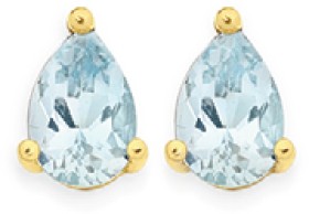 9ct+Gold+Sky+Blue+Topaz+Pear+Stud+Earrings