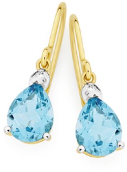 9ct+Gold+Blue+Topaz+%26amp%3B+Diamond+Pear+Grace+Earrings