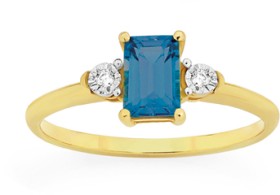 9ct+Gold+London+Blue+Topaz+%26amp%3B+Diamond+Ring