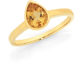 9ct-Gold-Citrine-Pear-Bezel-Set-Ring on sale