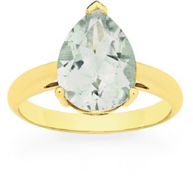 9ct+Gold+Green+Amethyst+Pear+Shape+Ring