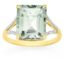 9ct+Gold+Green+Amethyst+Emerald+Cut+Dress+Ring