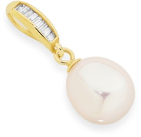 9ct+Gold+Cultured+Fresh+Water+Pearl+%26amp%3B+Diamond+Pendant