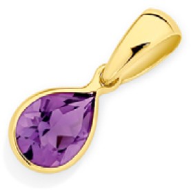 9ct+Gold+Amethyst+Pear+Cut+Bezel+Pendant