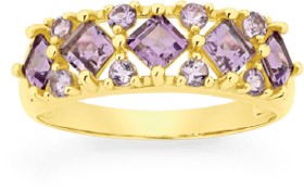 9ct+Gold+Amethyst+%26amp%3B+Pink+Amethyst+Dress+Band