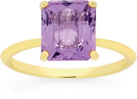 9ct+Gold+Amethyst+Solitaire+Ring