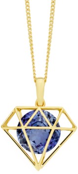 9ct+Gold+Created+Ceylon+Sapphire+Geo+Shape+Enhancer+Pendant