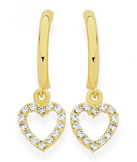 9ct+Gold+Cubic+Zirconia+Half+Hoop+Stud+Earrings