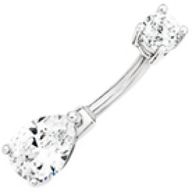 Sterling+Silver+%26amp%3B+Stainless+Steel+Cubic+Zirconia+Pear+on+4+Claw+Belly+Bar