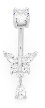 Sterling+Silver+%26amp%3B+Stainless+Steel+Cubic+Zirconia+Butterfly+with+Drop+Belly+Bar