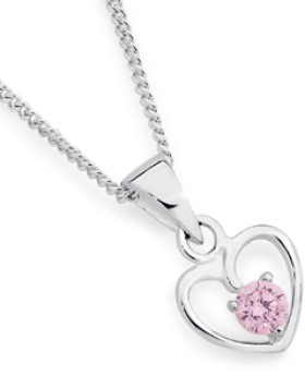 Sterling+Silver+Childs+Pink+Cubic+Zirconia+Heart+Pendant