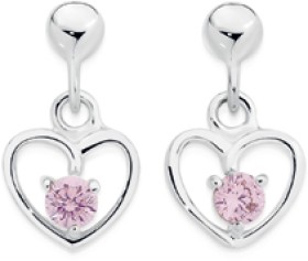 Sterling+Silver+Childs+Pink+Cubic+Zirconia+Heart+Drop+Earrings