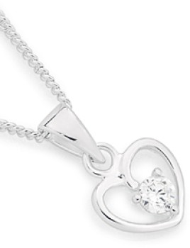 Sterling+Silver+Childs+White+Cubic+Zirconia+Heart+Pendant