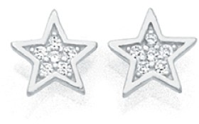 Sterling+Silver+Cubic+Zirconia+Star+Stud+Earrings