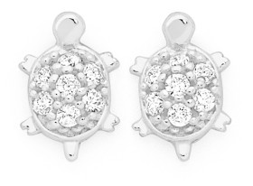 Sterling+Silver+Cubic+Zirconia+Pave+Turtle+Stud+Earrings