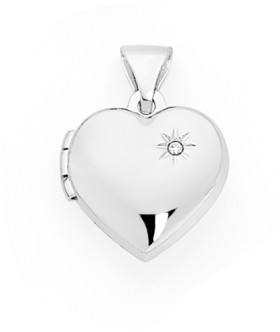 Sterling+Silver+Diamond+Star+Puff+Heart+Locket