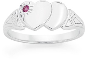 Sterling+Silver+Double+Heart+Created+Ruby+Signet+Ring