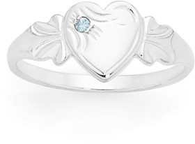 Sterling+Silver+Aqua+Cubic+Zirconia+Heart+Signet