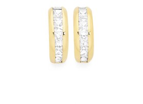 9ct-Gold-Cubic-Zirconia-Channel-Half-Hoop-Stud-Earrings on sale