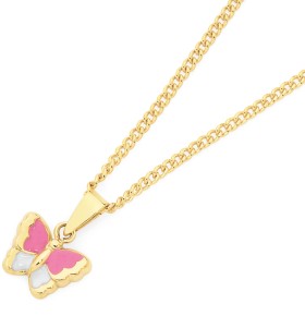 9ct-Gold-Pink-White-Enamel-Butterfly-Pendant on sale