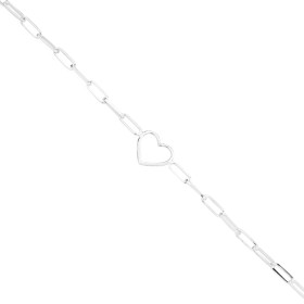 Sterling+Silver+14%2B2cm+Open+Heart+Paperclip+Bracelet