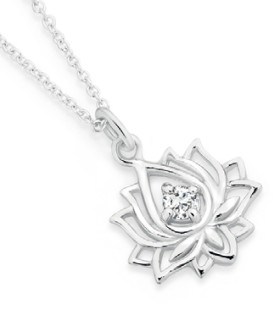 Sterling+Silver+Cubic+Zirconia+Lotus+Cutout+Pendant