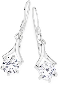 Sterling+Silver+Cubic+Zirconia+Wishbone+Hook+Drop+Earrings