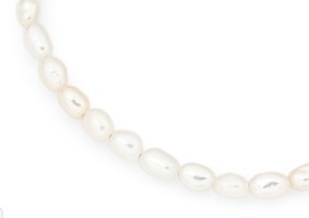 Sterling+Silver+42%2B3cm+Freshwater+Rice+Pearl+Necklace