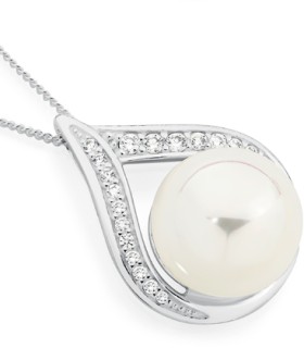 Sterling+Silver+Cultured+Freshwater+Pear+Cubic+Zirconia+Open+Pear+Pendant