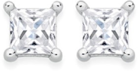 Sterling+Silver+4mm+Princess-Cut+Cubic+Zirconia+Studs