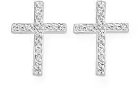 Sterling+Silver+Cubic+Zirconia+Claw+Set+Cross+Stud+Earrings