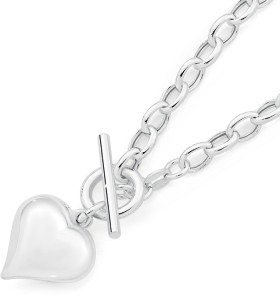 Sterling+Silver+Italian+Made+45cm+Oval+Belcher+Puff+Heart+Fob+Necklet