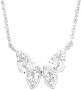 Sterling+Silver+Flutter+Cubic+Zirconia+Butterfly+Necklet